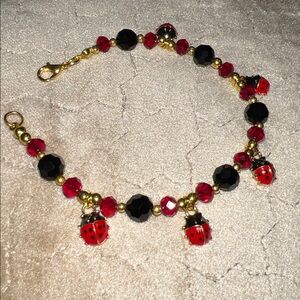 Charming Ladybug Bracelet with Red and Black Beads